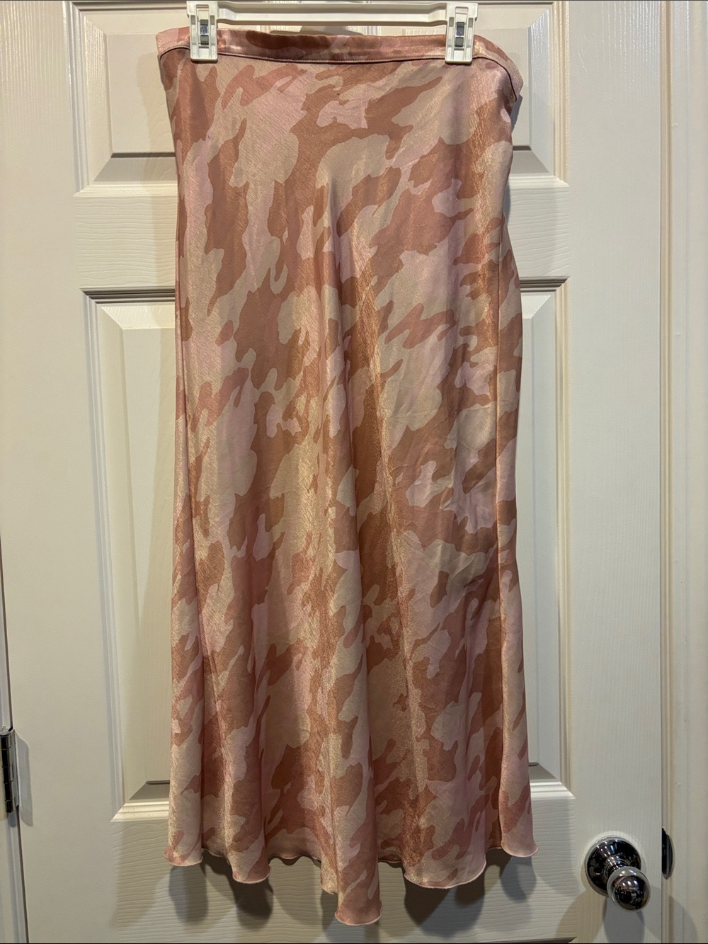 Free People Pink and Cream Camouflage A-Line Midi Skirt